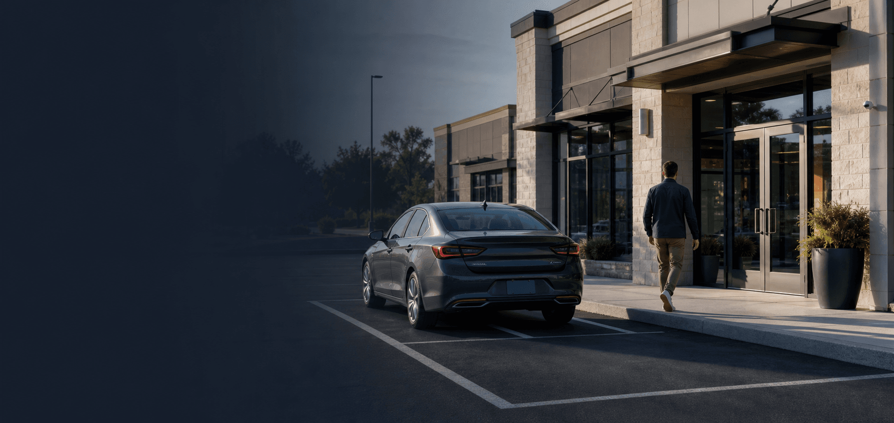 Customer walking from a parked vehicle toward an approved storefront